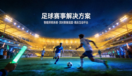 夜间足球比赛现场，用于足球赛事解决方案展示